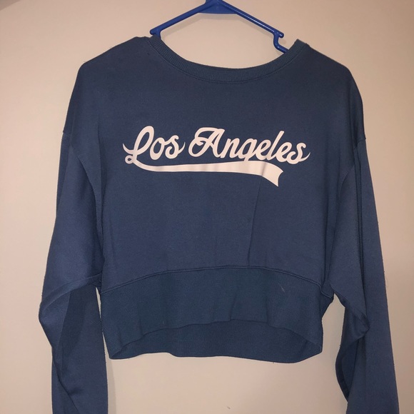 Cropped Graphic Jumper in Blue - Picture 1 of 2
